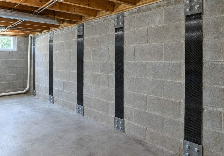 Reinforced basement wall after repair