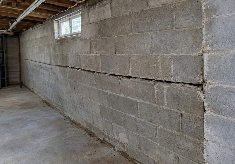 Bowing basement wall before reinforcement